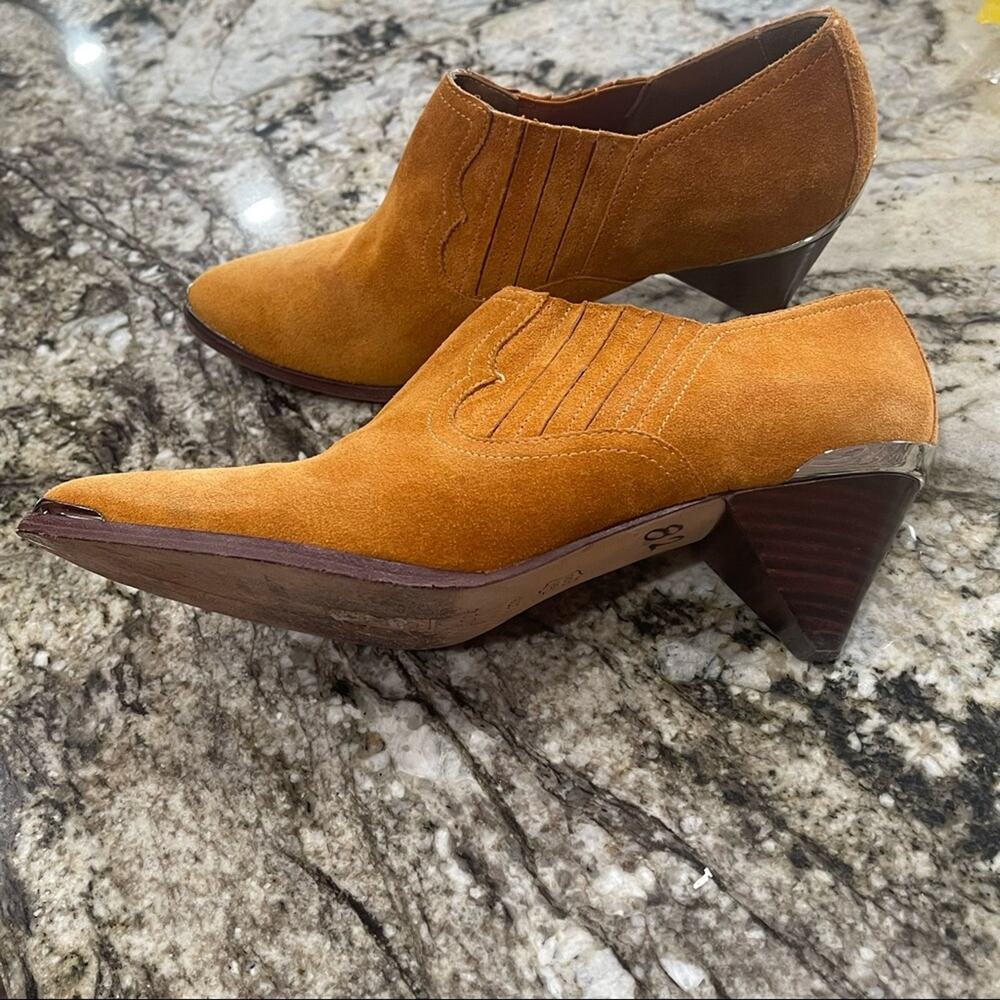 Joie Mustard Suede Western Ankle Booties Size 7 - Picture 5 of 9